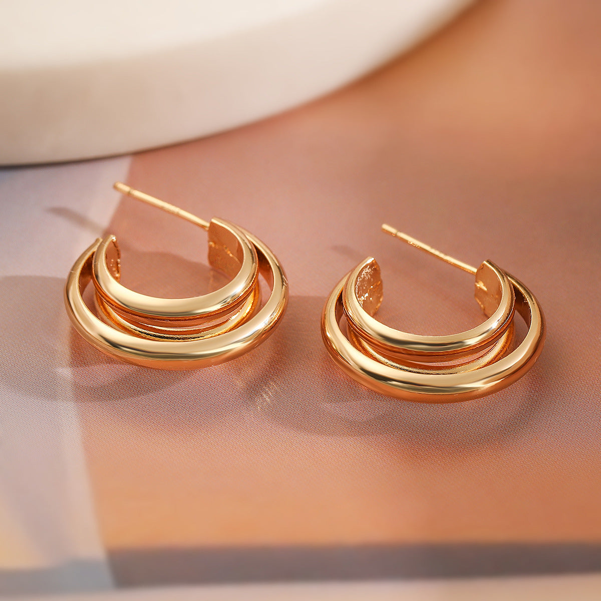 Minimalist Luxe Geometric Earrings for Women in Copper with 18K Gold Plating, Smooth Finish and Irregular Design