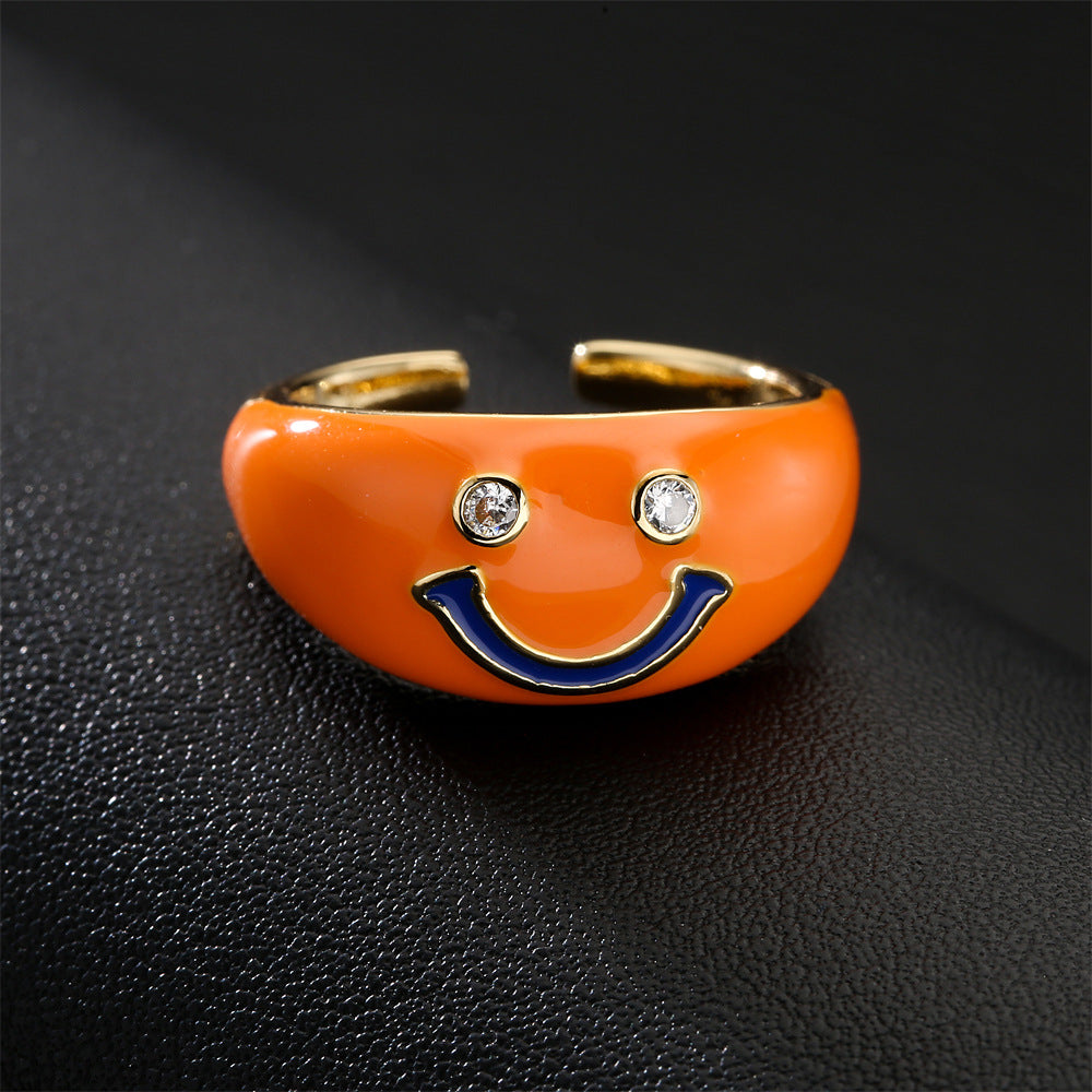 Drip Oil Geometric Brass Gold Plated Cubic Zirconia Ring for Women