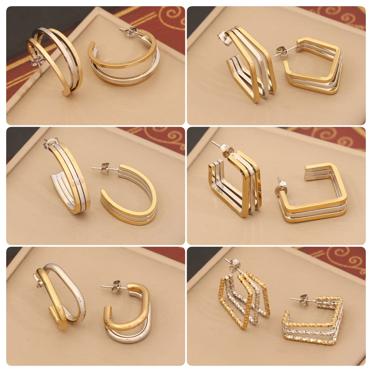 Fashionable Geometric Stainless Steel Stud Earrings with Plating Finish for Women