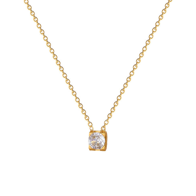 Collana Girocollo a Catena Minimalista Geometrica con Strass in Acciaio al Titanio