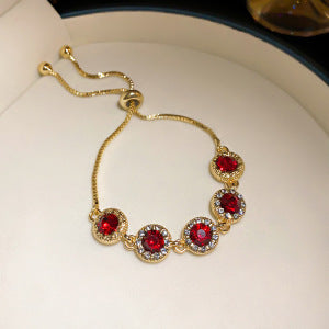 Elegant Heart Floral Brass Plated Inlaid Cubic Zirconia Bracelet for Women