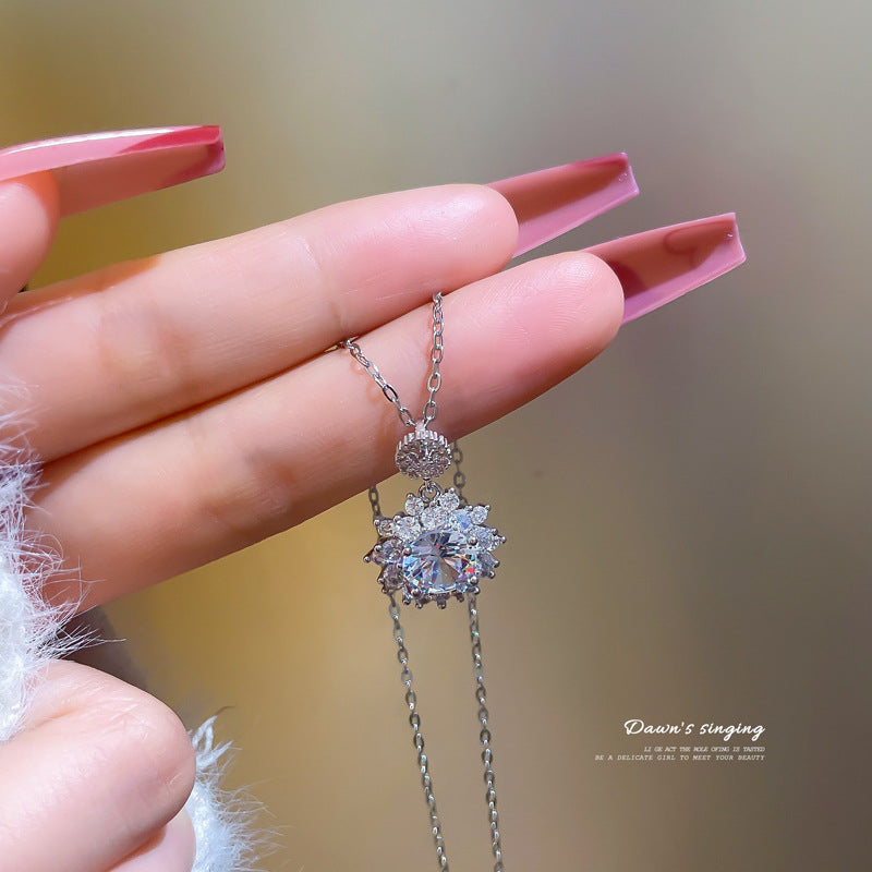 Collana con Pendente Geometrico in Acciaio al Titanio con Strass per Donna e Uomo, Gioielli a Catena Placcati con Scintillanti Zirconi