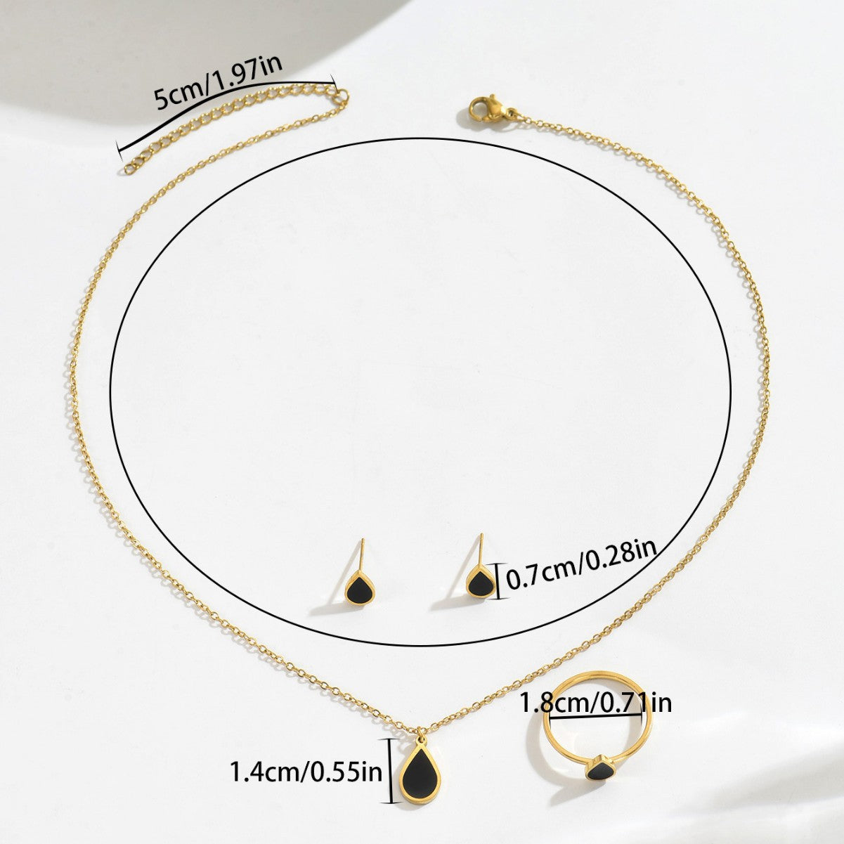 Juego de collar, pendientes y anillo de mujer con diseño de gota geométrica con microincrustaciones de aleación, joyería de moda para ir al trabajo