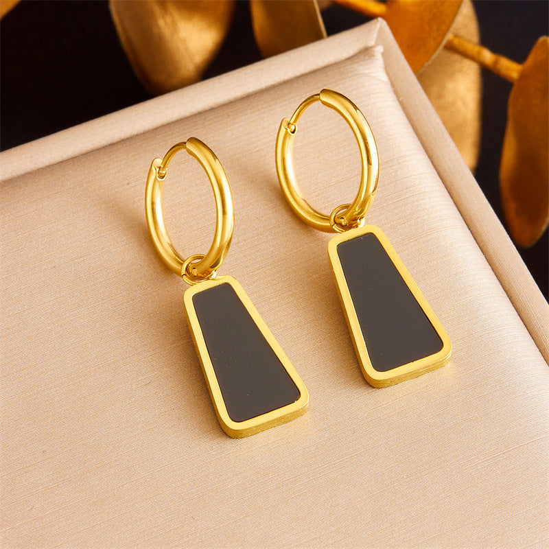 Juego de collar con colgante cuadrado geométrico de lujo, minimalista y vintage, con pendientes y pulsera de acero inoxidable con chapado