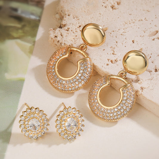 Geometric Fashion Earrings for Women Made of Copper with 18K Gold Plating and Micro-Paved Zirconia