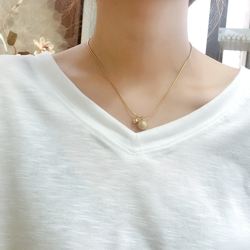 Matte Finish Geometric Small Gold Ball Snake Chain Necklace for Women Titanium Steel Plated Jewelry
