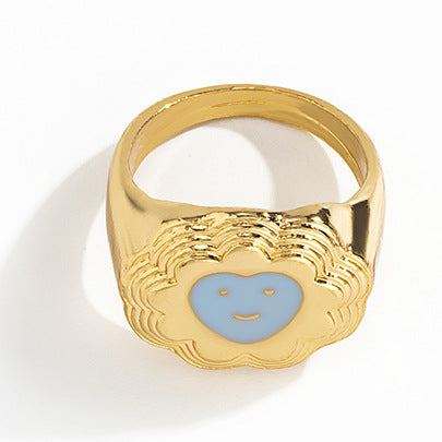 Sweet and Edgy Geometric Heart Smile Ring for Women in Plated Metal with Colorful Enamel Finish