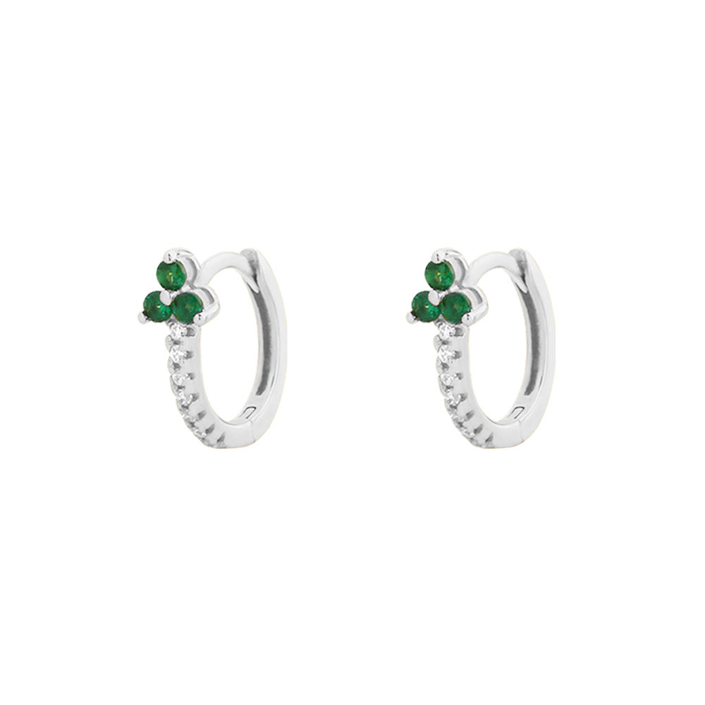Elegantes Pendientes de Plata de Ley 925 con Forma de Trébol, Esmalte Verde Esmeralda y Detalles de Pedrería para Mujer