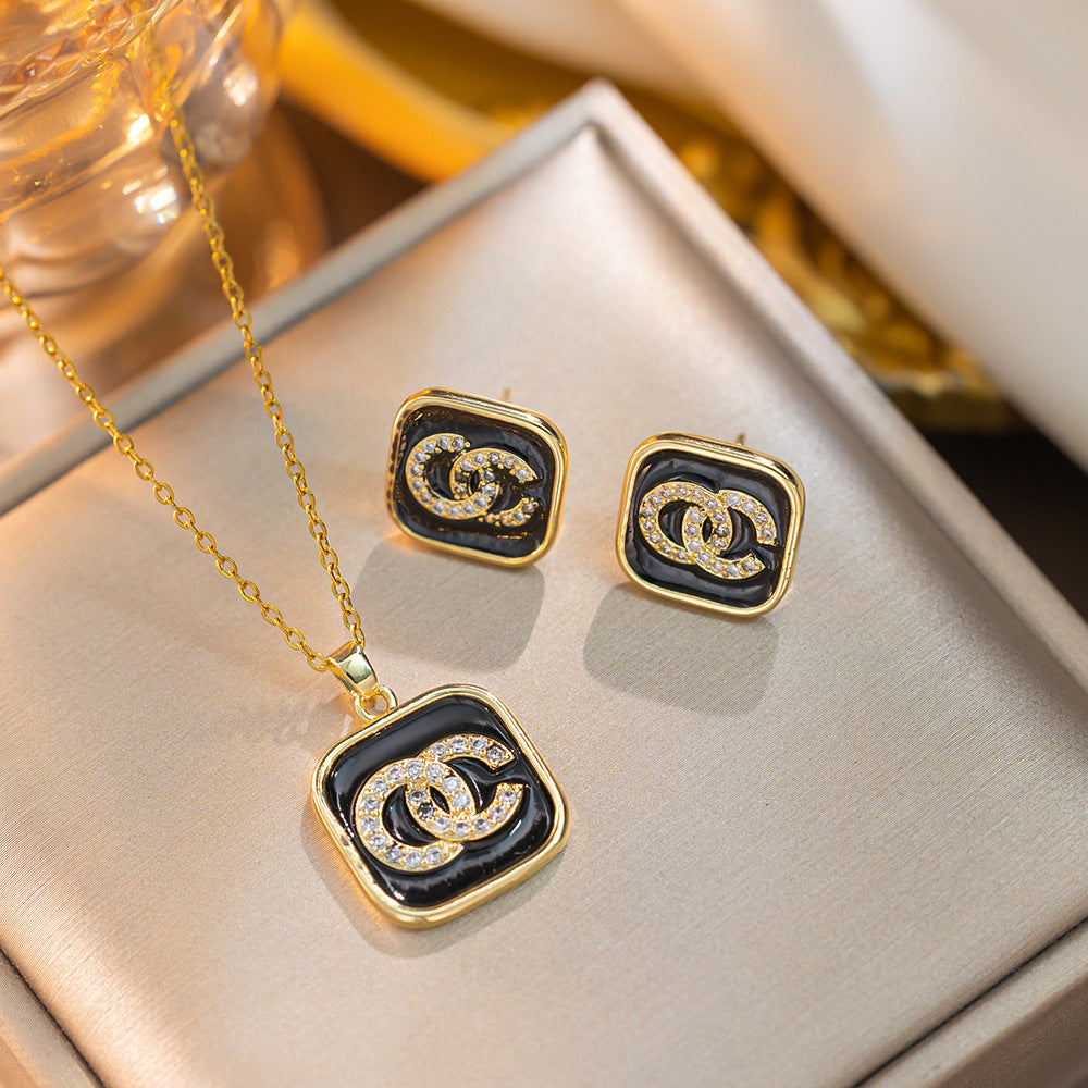 Set di collane da donna minimaliste geometriche in acciaio al titanio con catena a serpente e zirconi micro-pavé