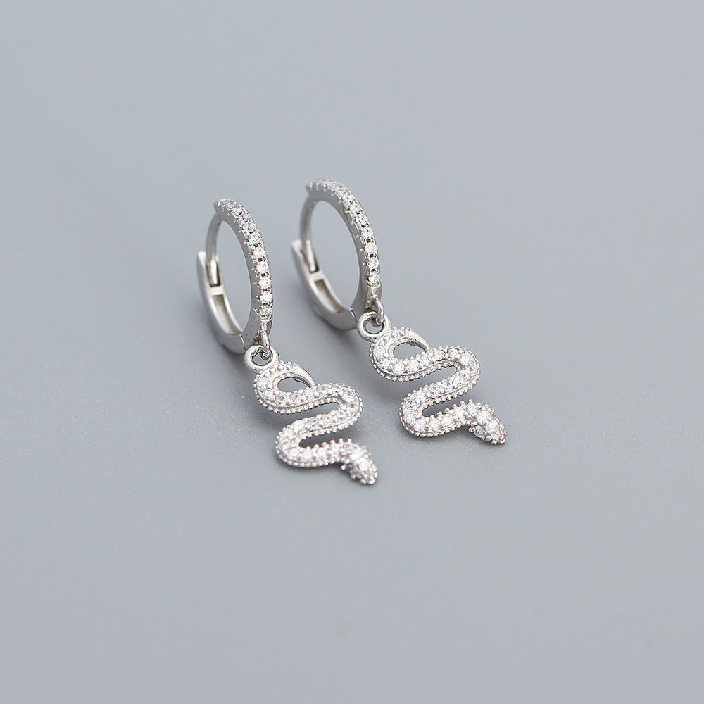 Orecchini a polsino a forma di serpente in argento sterling 925 con intarsio di zirconi per uomo e donna