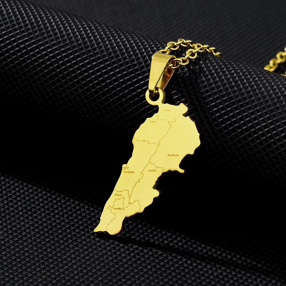 Collana con ciondolo geometrico in acciaio inossidabile stile etnico con charm in acciaio al titanio e finitura placcata, unisex
