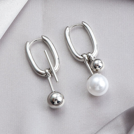 Aretes de aro estilo perla, geométricos, minimalistas y a la moda con acabado enchapado para mujer