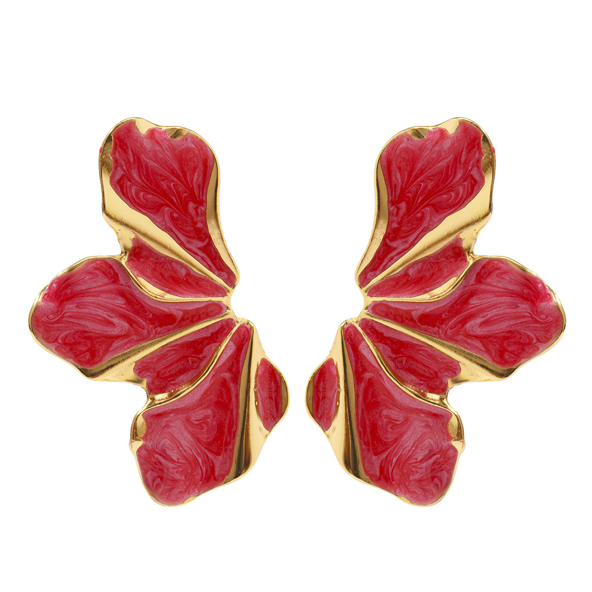 Exaggerated Floral Petal Earrings in Alloy with Enamel Finish for Women