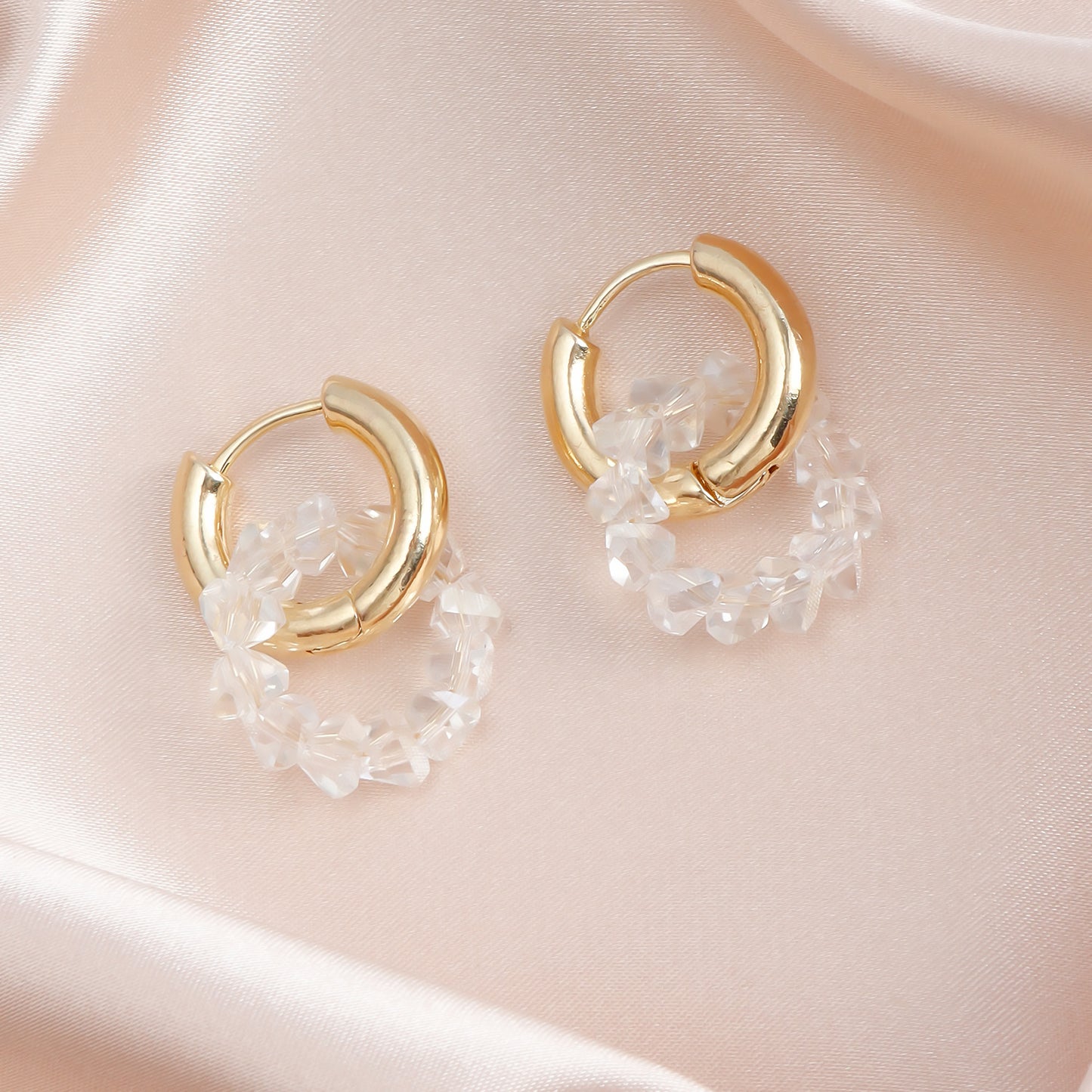 Pendientes de doble aro geométricos en metal chapado para mujer con postes de acero inoxidable