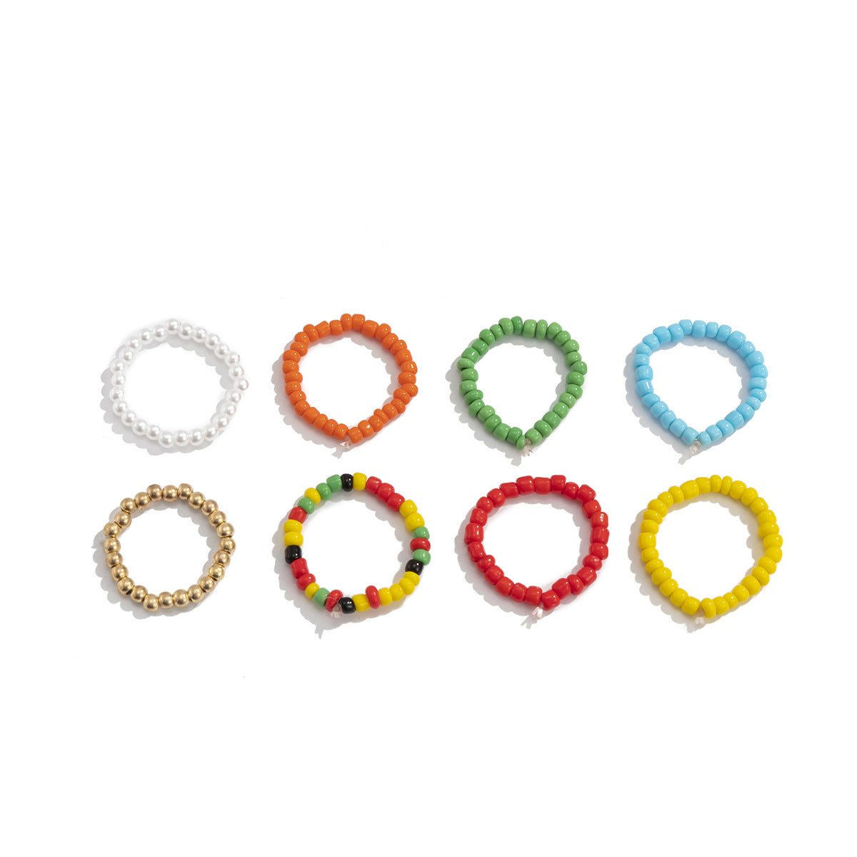 Conjunto de anillos de cuentas hechos a mano para mujer, estilo geométrico, con resina y mini cuentas de colores a juego