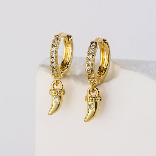 Orecchini Geometrici Minimalisti in Rame con Placcatura in Oro 18K e Zirconia Micro-Pavé da Donna