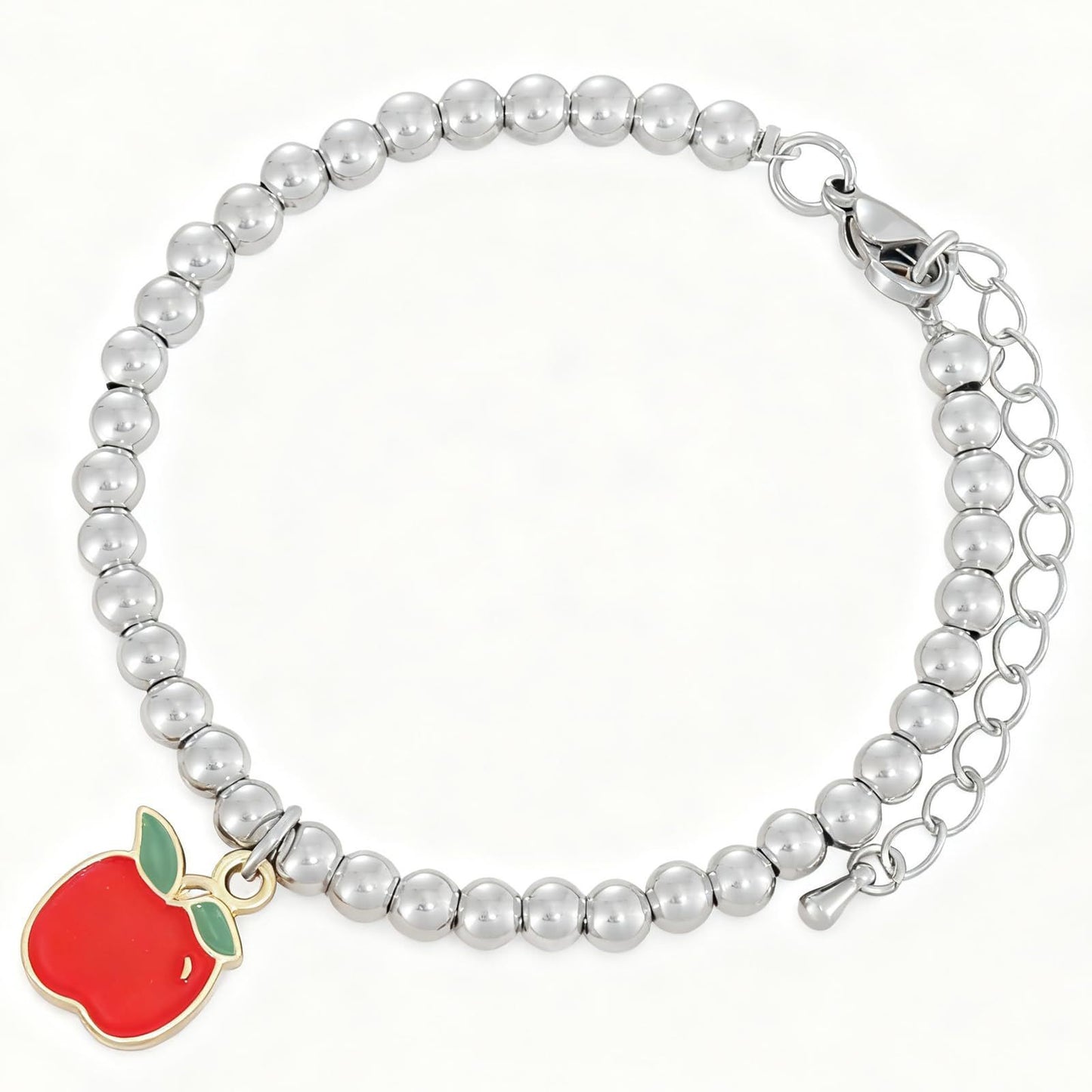 Casual Hematite Ball Chain Bracelet with Apple Pendant Adjustable Unisex Jewelry