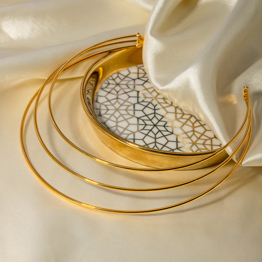 Bracciale Ovale Minimalista con Perline in Acciaio Inossidabile Placcato Oro da Donna
