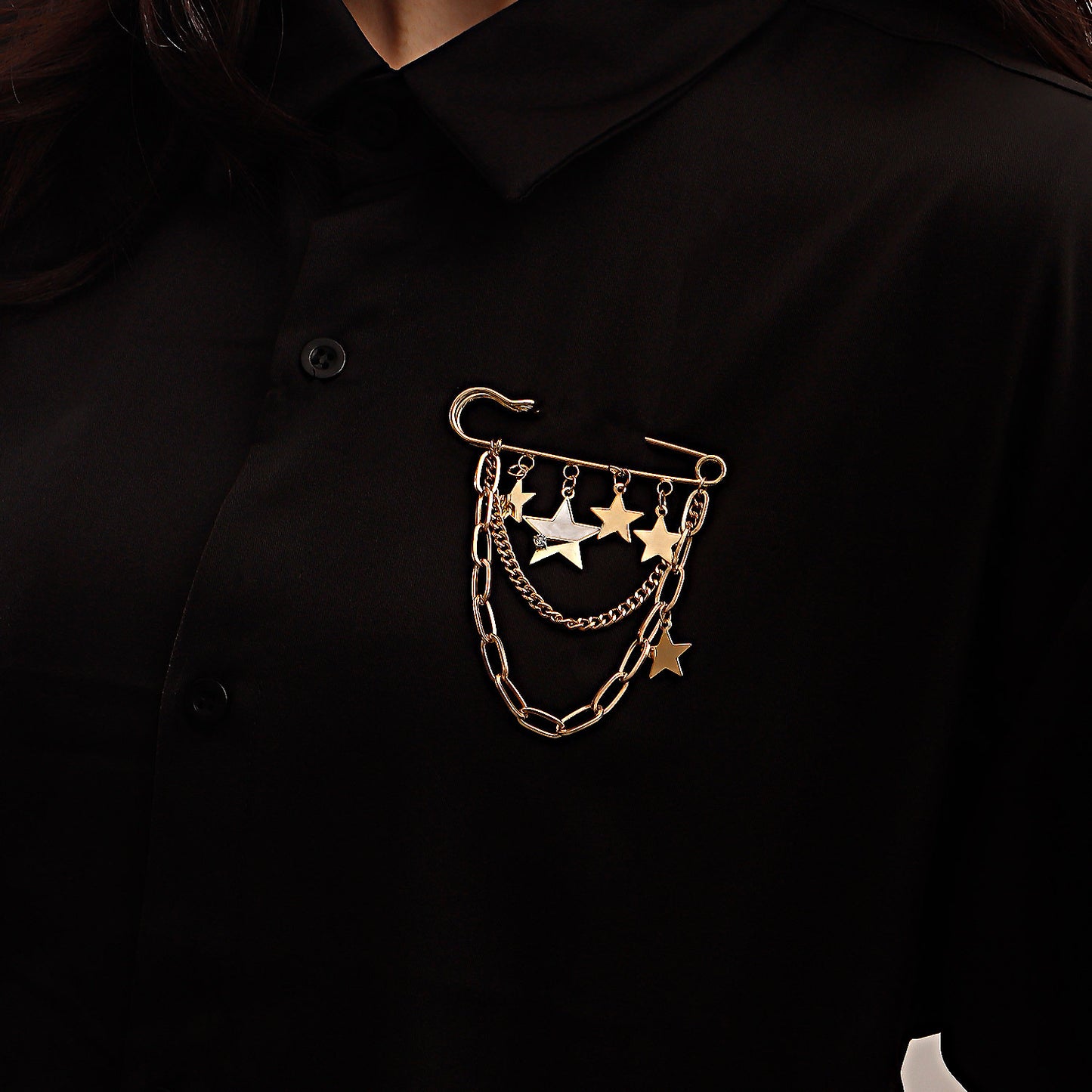 Punk Style Long Fringe Geometric Star Pendant Brooch for Women Alloy Plated Statement Jewelry