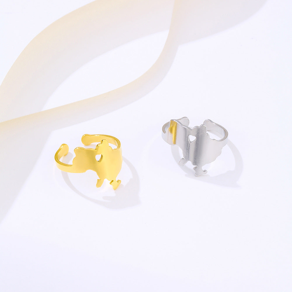 Anello da donna alla moda placcato oro in acciaio inossidabile con cuore aperto e design geometrico