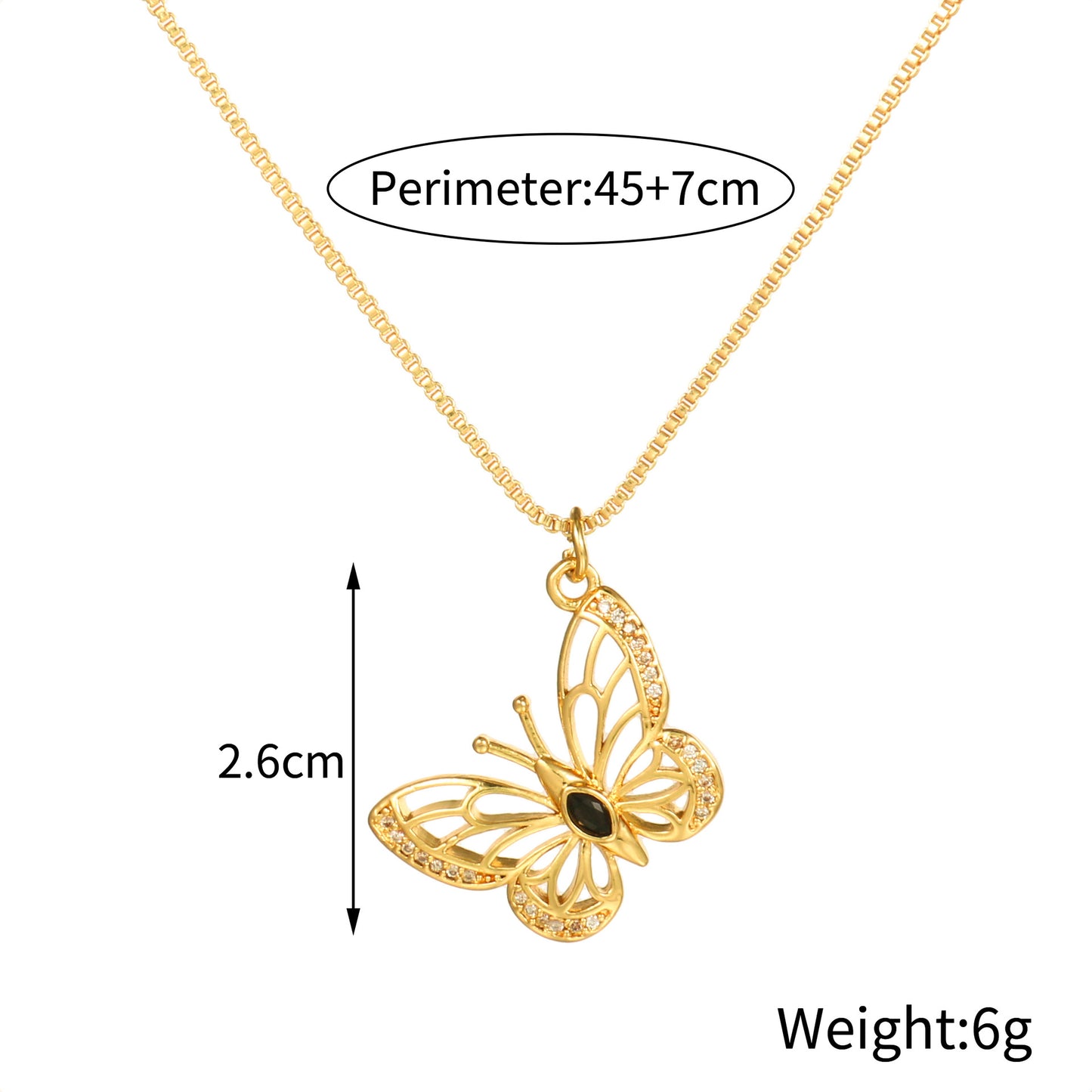 Brass Cubic Zirconia Butterfly Cross Dragonfly Heart Moon Pendant Necklace for Women with Box Chain