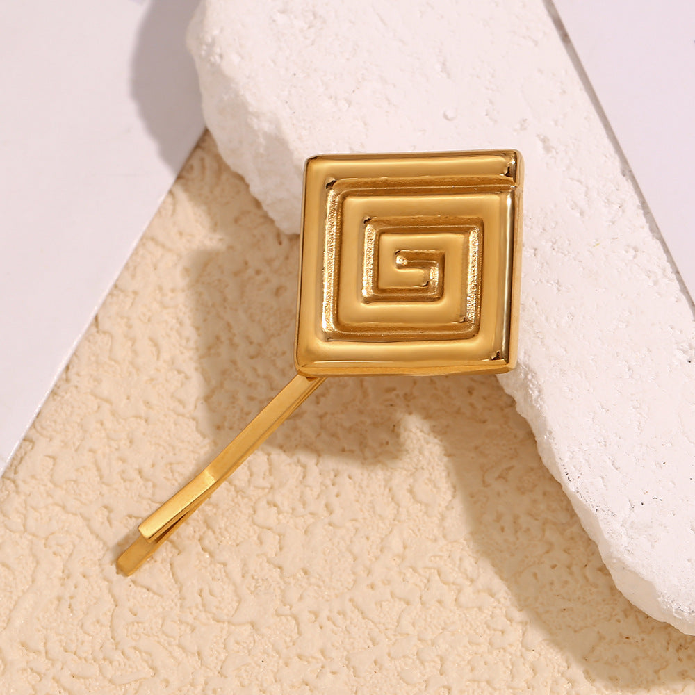 Geometric Stainless Steel Hair Clip with 18K Gold Plating for Women, Minimalist Office Chic Accessory