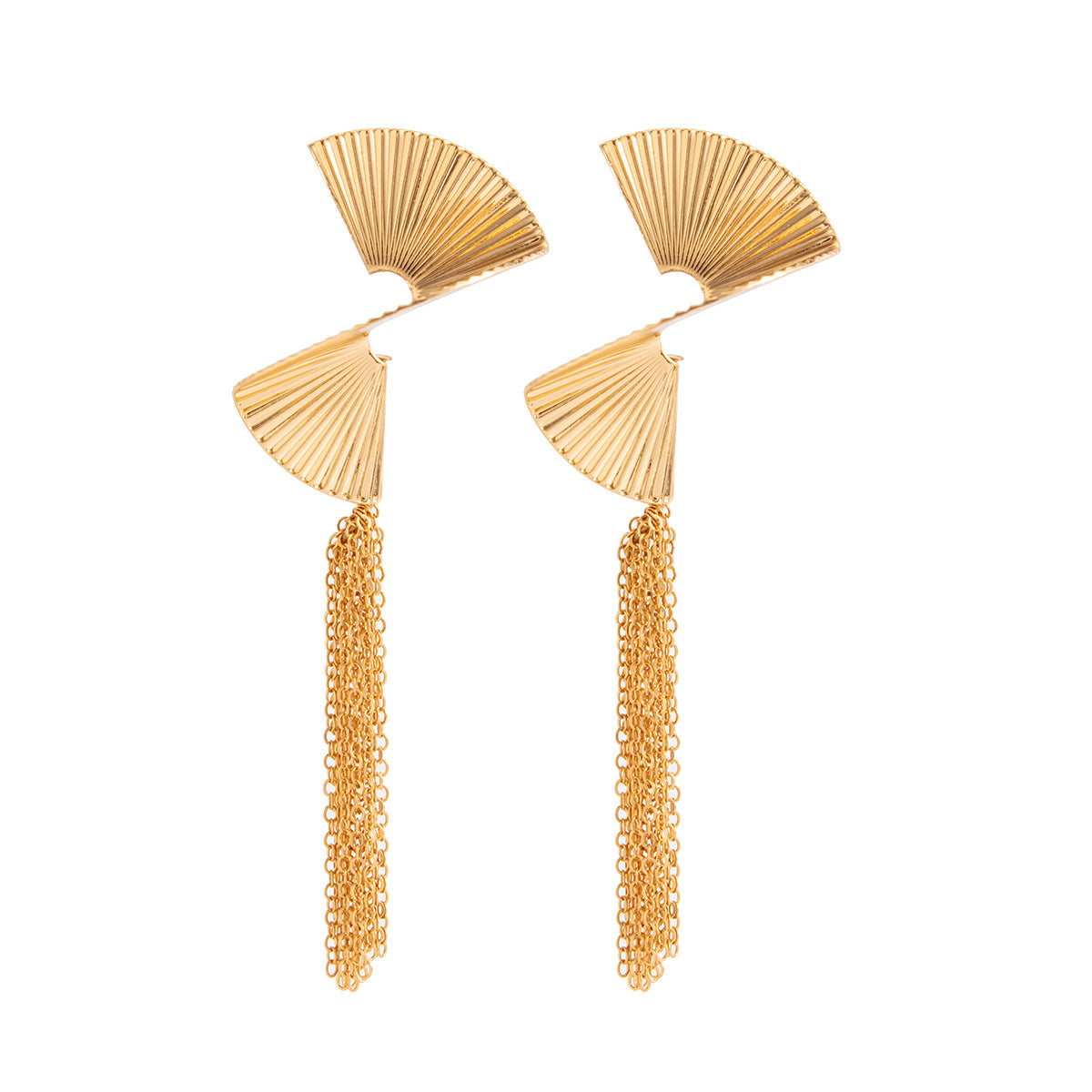 Vintage Striped Fan Shape Iron Plated Tassel Earrings for Women