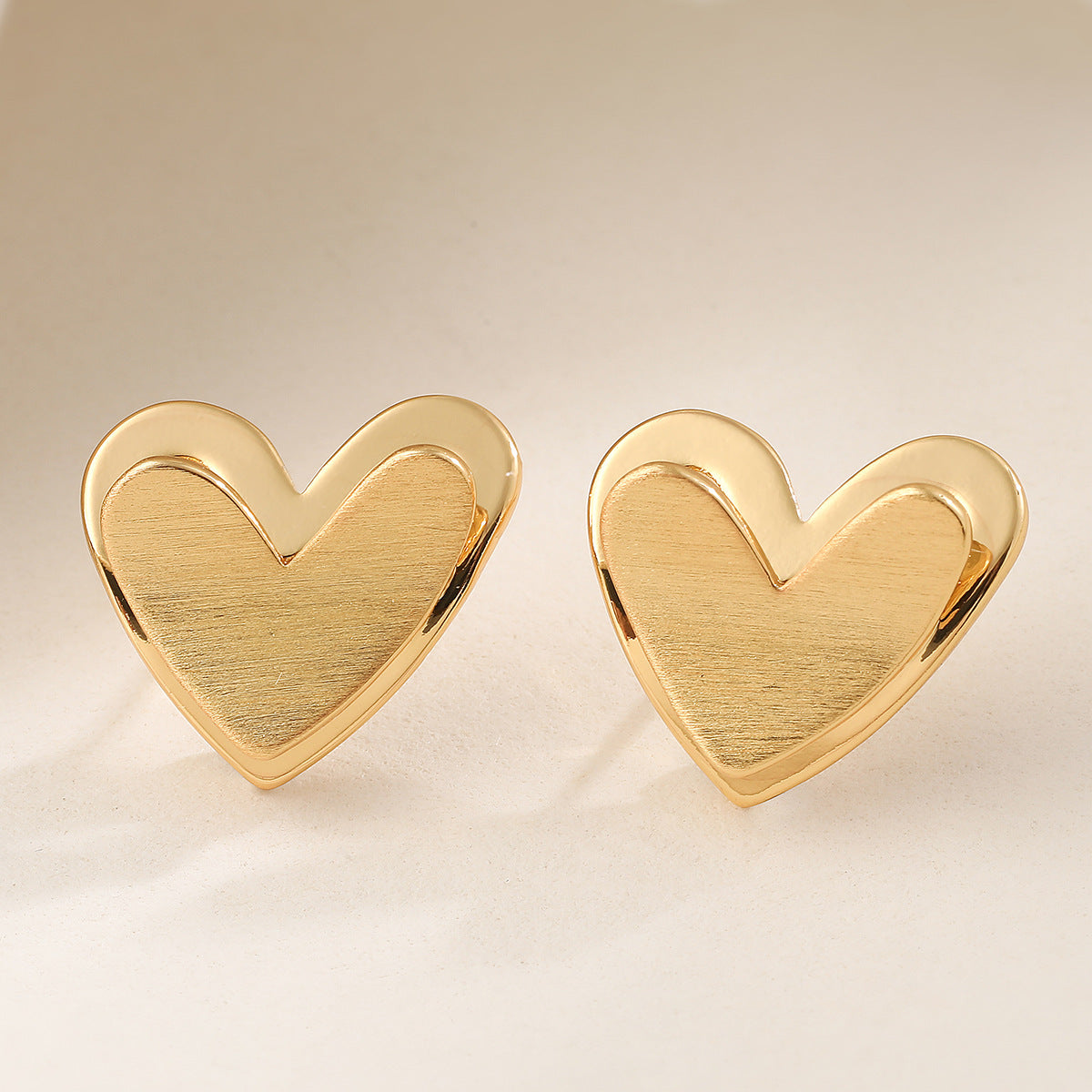 Minimalist Luxury 18K Gold Plated Brushed Brass Heart Earrings for Women