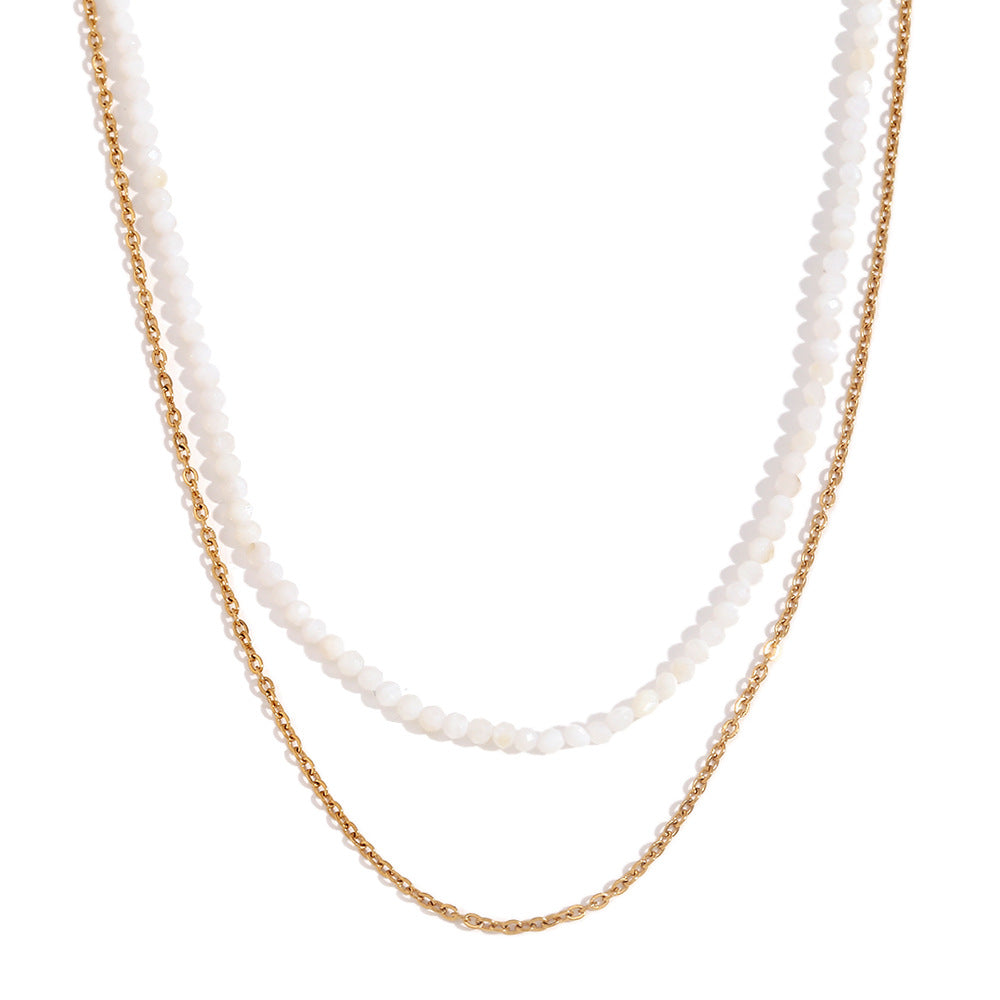 Collana da donna a doppio strato con anelli a O in acciaio inossidabile placcato oro 18 carati con design geometrico minimalista