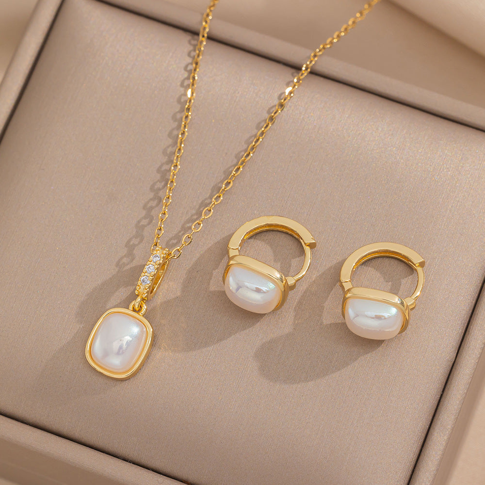 Set di collane da donna minimaliste geometriche in acciaio al titanio con catena a serpente e zirconi micro-pavé