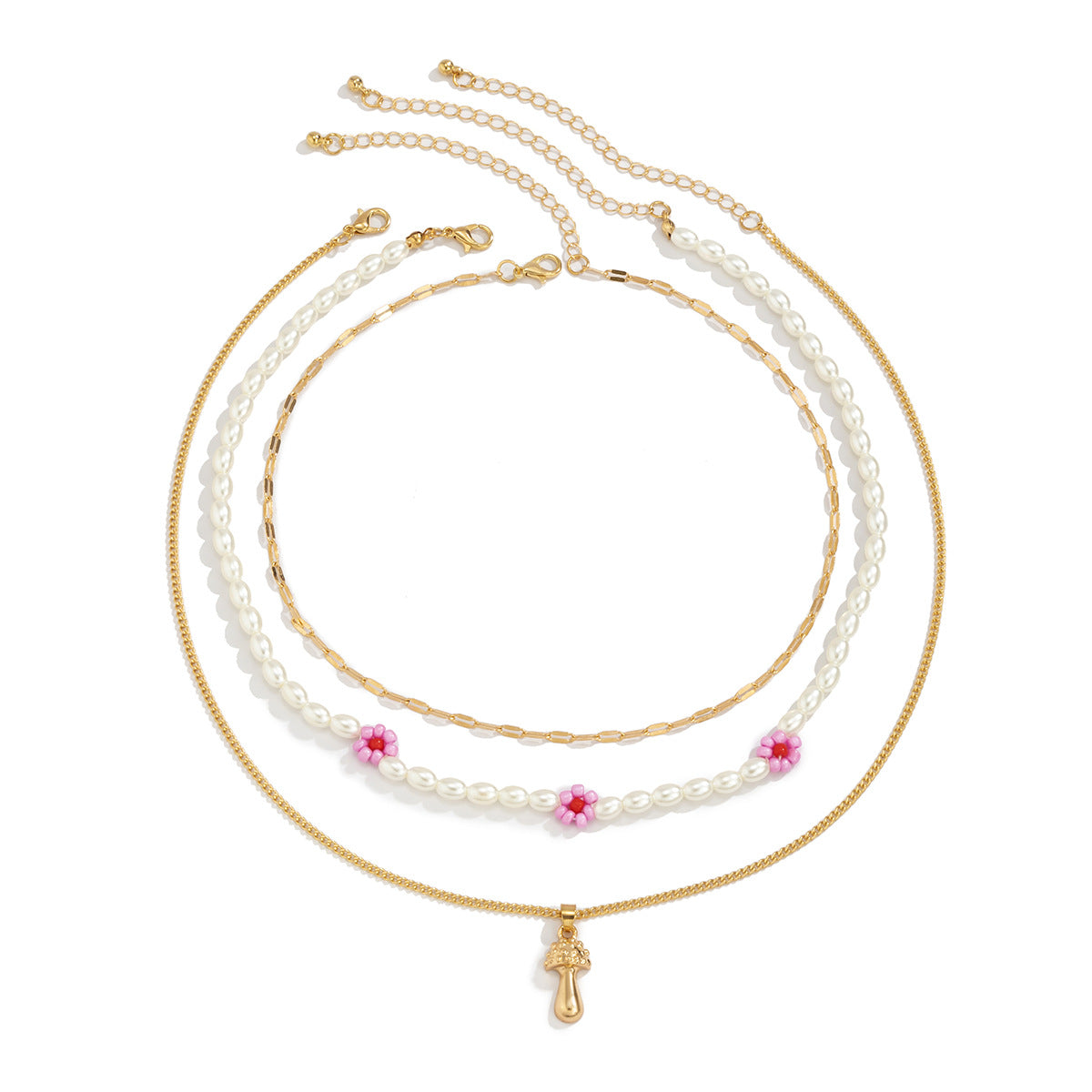 Collar con colgante de seta floral rústico para mujer con construcción de aleación, acabado chapado y delicada cadena de cuentas