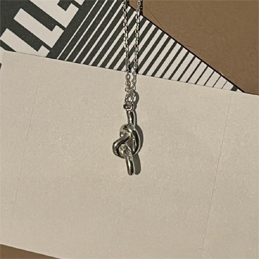 Minimalist Korean-Inspired Knot Necklace in 925 Sterling Silver with Geometric Pendant