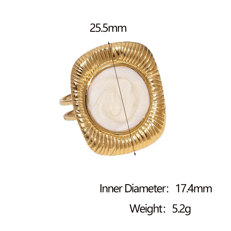Minimalist Geometric Stainless Steel Open Ring for Women with 18K Gold Plating and Enamel Finish