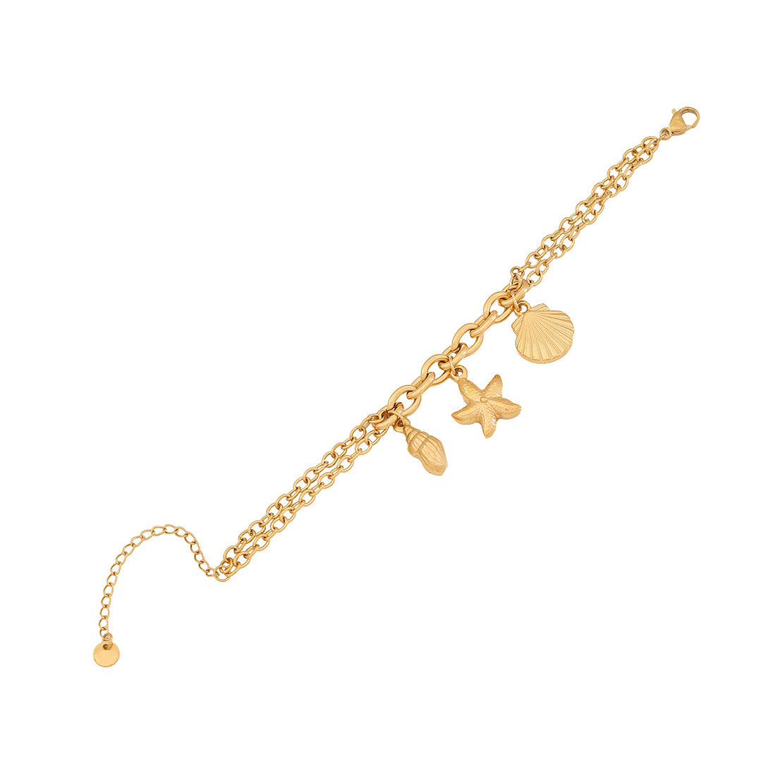 Collana con Pendente a Stella Marina e Conchiglia in Acciaio Inossidabile con Finitura Placcata su Catenina a O, Stile Vacanza Oceano alla Moda, per Donne