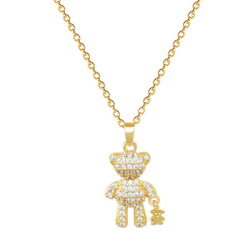 Sweet Cartoon Animal Moon Rhinestone Pendant Necklace Titanium Steel Chain for Unisex