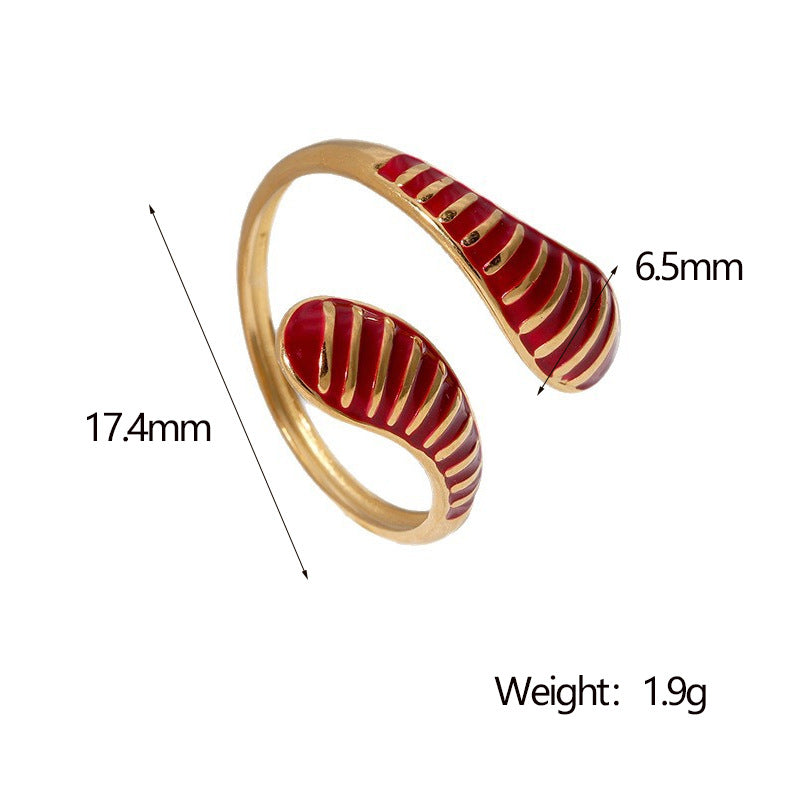 Vintage Drip-Shaped Open Ring in Stainless Steel with Plating Finish for Women