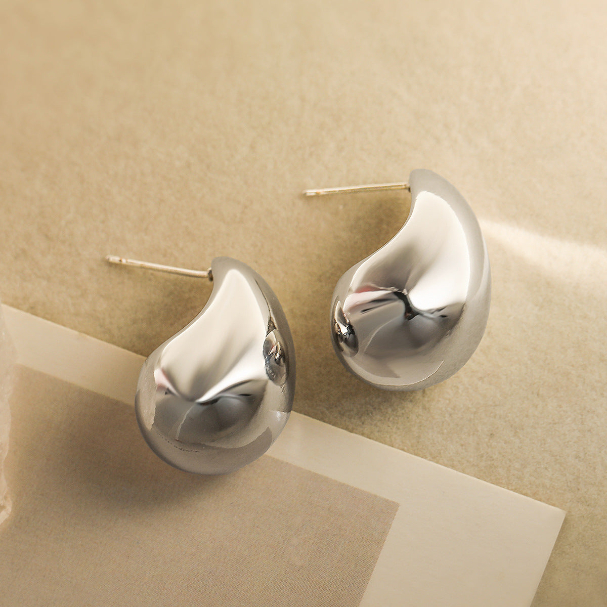 Minimalist Geometric Drip-Shaped Copper Earrings with Gold Plating for Women