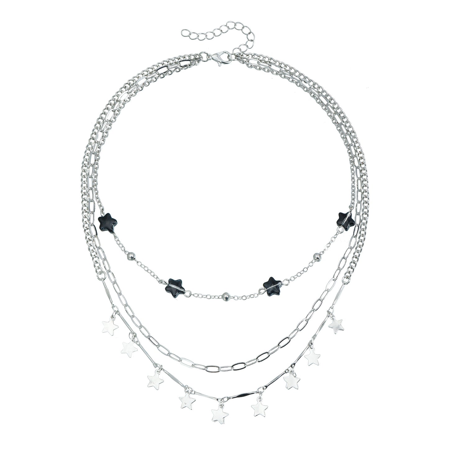 Vintage Gothic Star Geometric Alloy Plated Layered Necklace for Women and Men