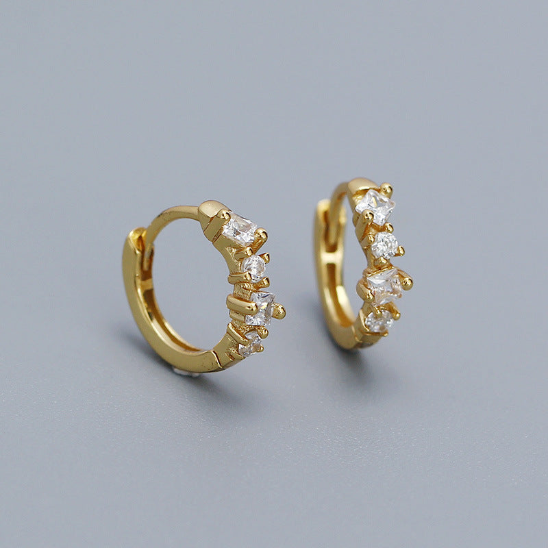Elegant 925 Sterling Silver Geometric Round Square Rhinestone Plated Stud Earrings for Women