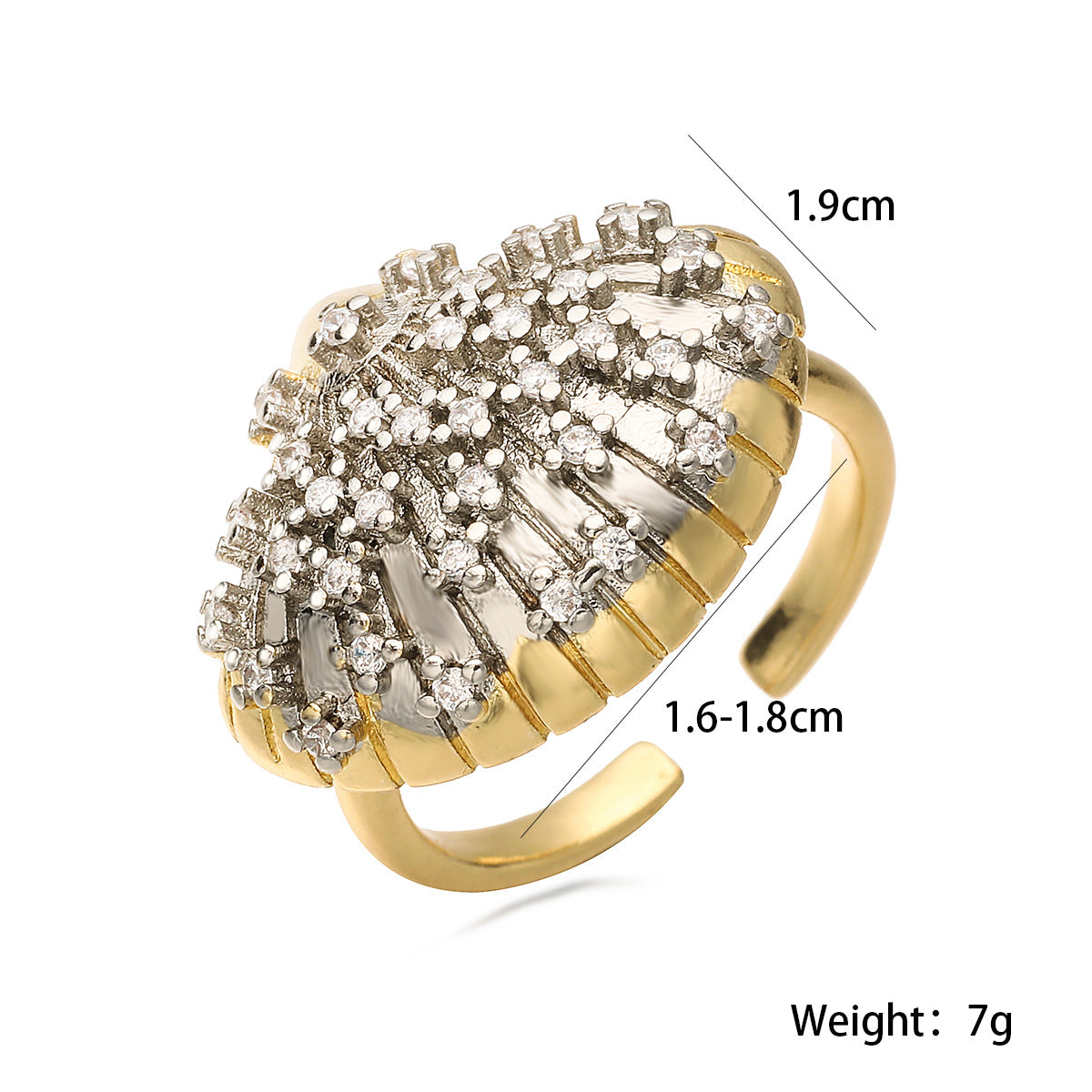 Minimalist Geometric Starfish and Seashell Open Ring for Women in Copper with Micro-Pave Zirconia