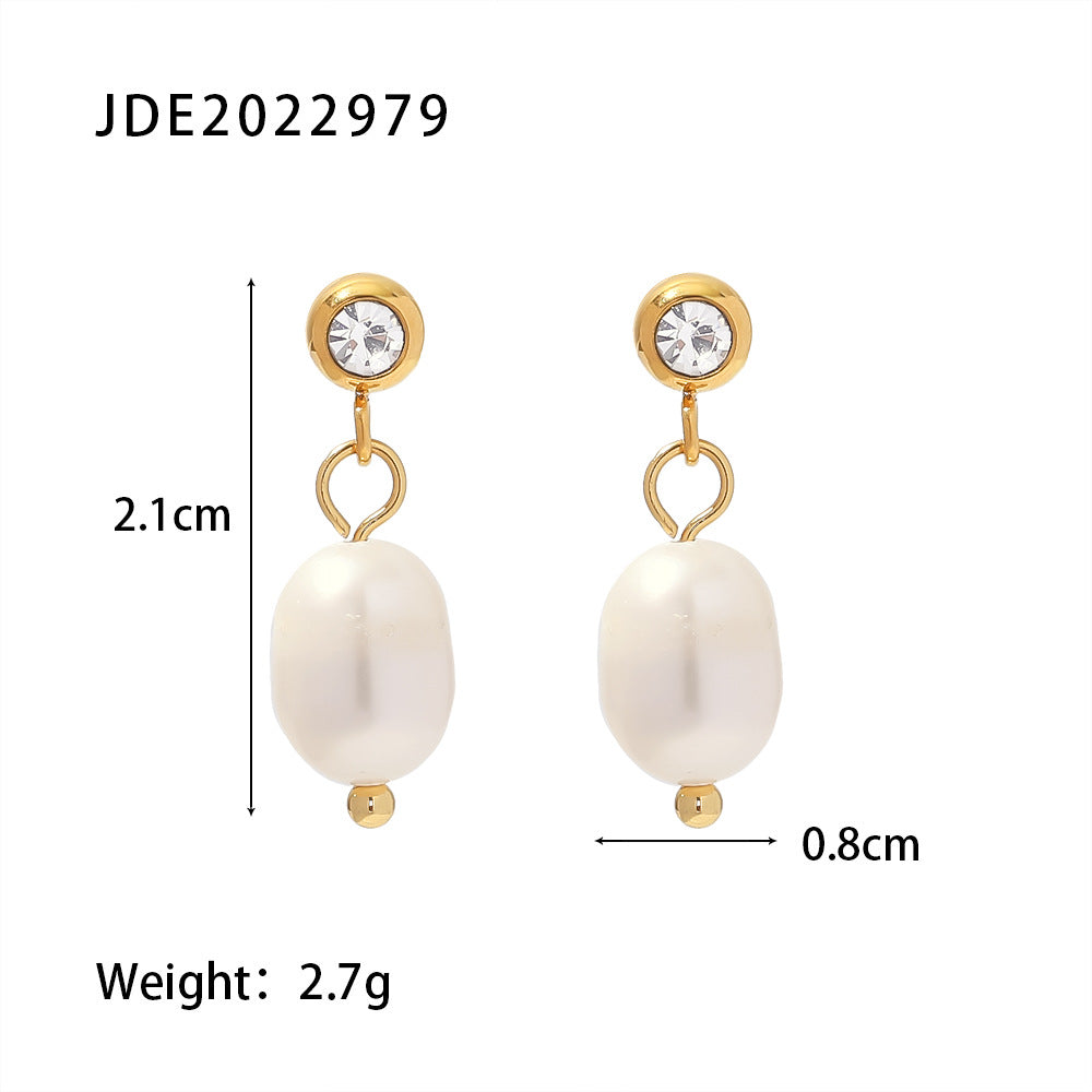 Orecchini a cerchio in stile francese vintage con perle d'acqua dolce ovali geometriche in acciaio inossidabile placcato oro 18 carati da donna