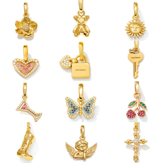 Vintage 18K Gold Plated Stainless Steel Butterfly Charm Bar PVD
