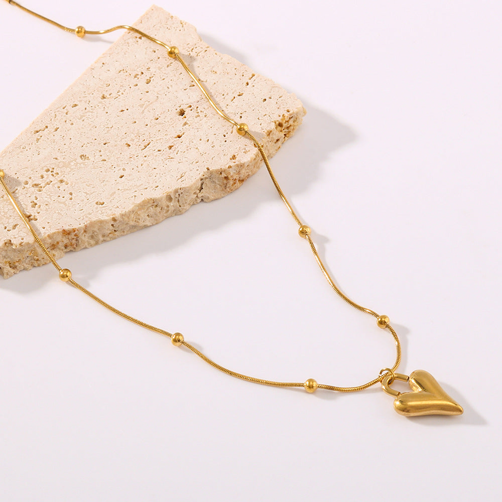 Minimalist Heart-Shaped Titanium Steel Necklace with 18K Gold Plating on O-Chain for Women