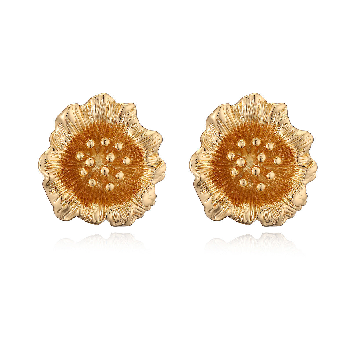 Orecchini da donna minimalisti geometrici a forma di fiore in rame placcato oro vero