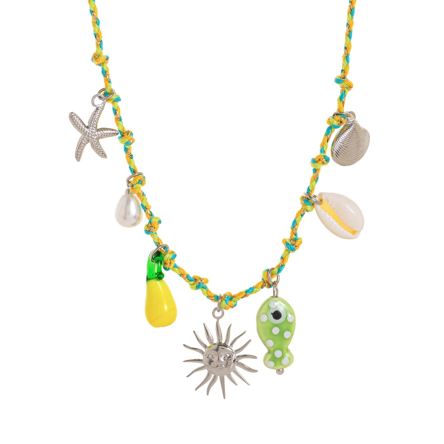 Minimalist Star Pearl Heart Pendant Necklace in Titanium Steel with Plated Finish on Colorful Dopamine Cord