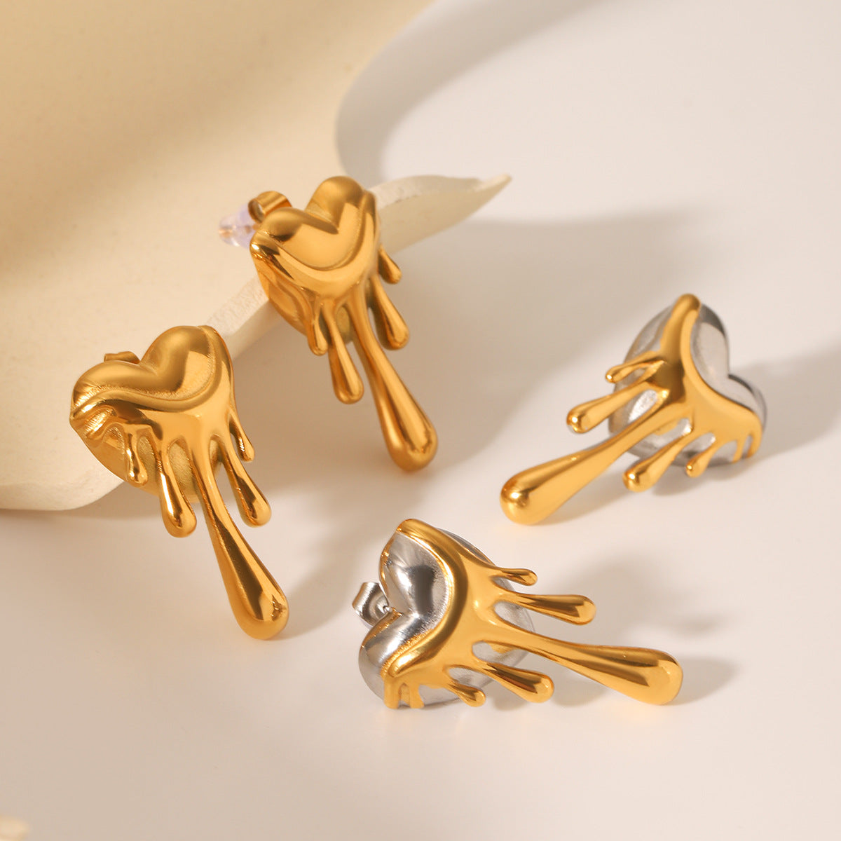 Melting Heart Shape Stainless Steel Earrings for Women with Plated Finish Inspired Minimalist Jewelry