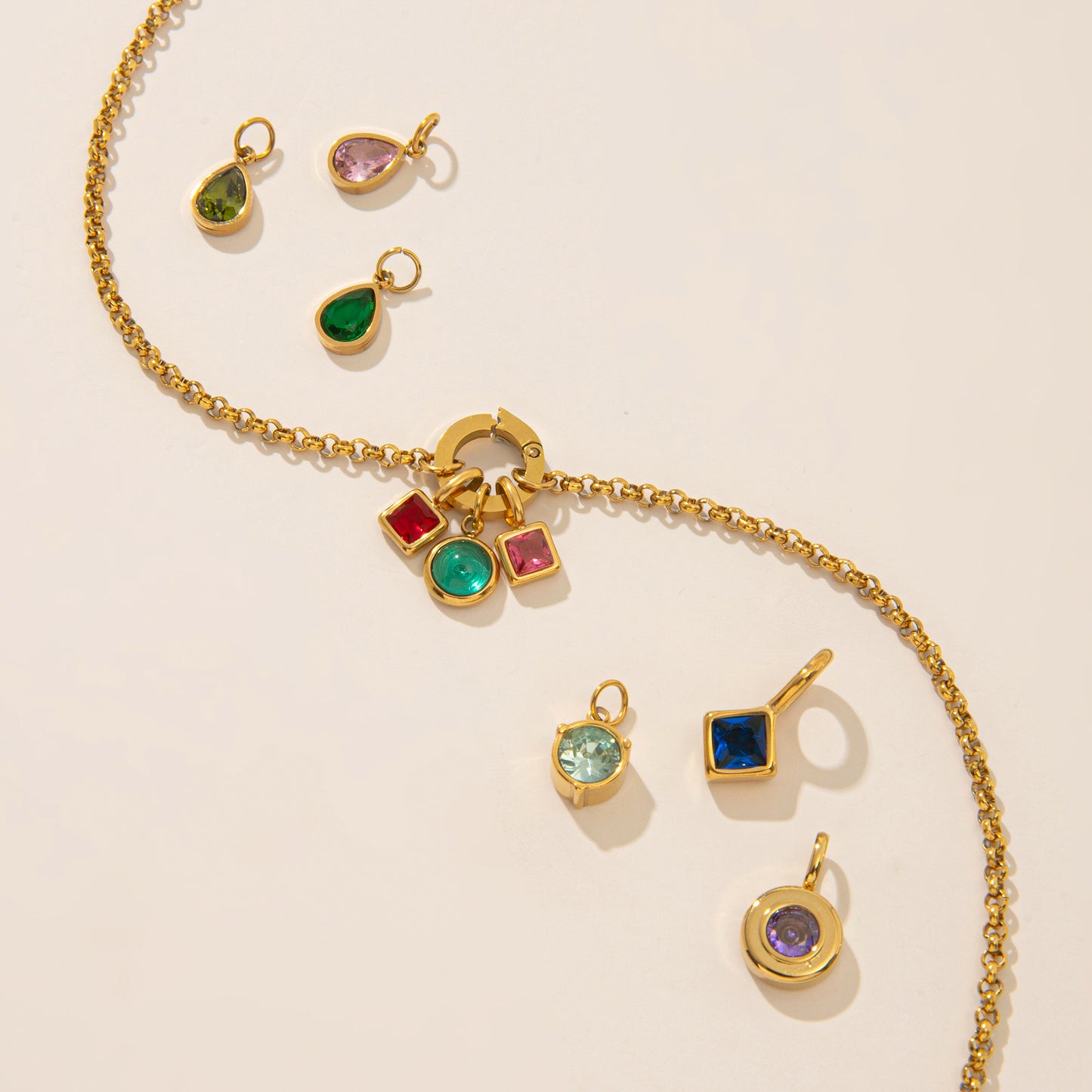 Vintage Geometric Stainless Steel 18K Gold PVD Plated DIY Charm Bar Necklace with 12 Birthstones