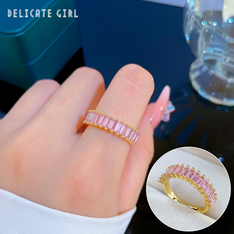 Anello Aperto Geometrico da Donna in Ottone con Intarsio di Strass Corona Design Anello da Dito Stile Minimalista per Regalo di Compleanno