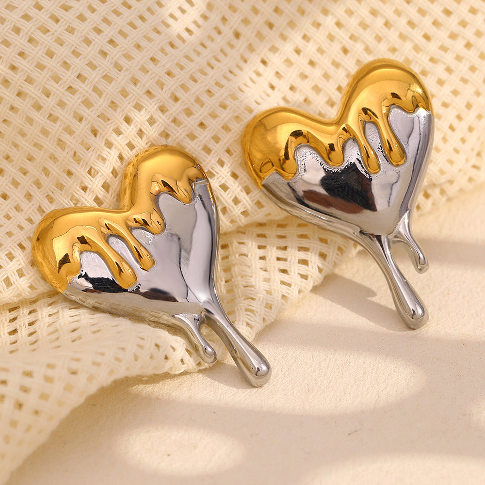 Orecchini da donna minimalisti in acciaio inossidabile a forma di cuore con placcatura in oro 18 carati
