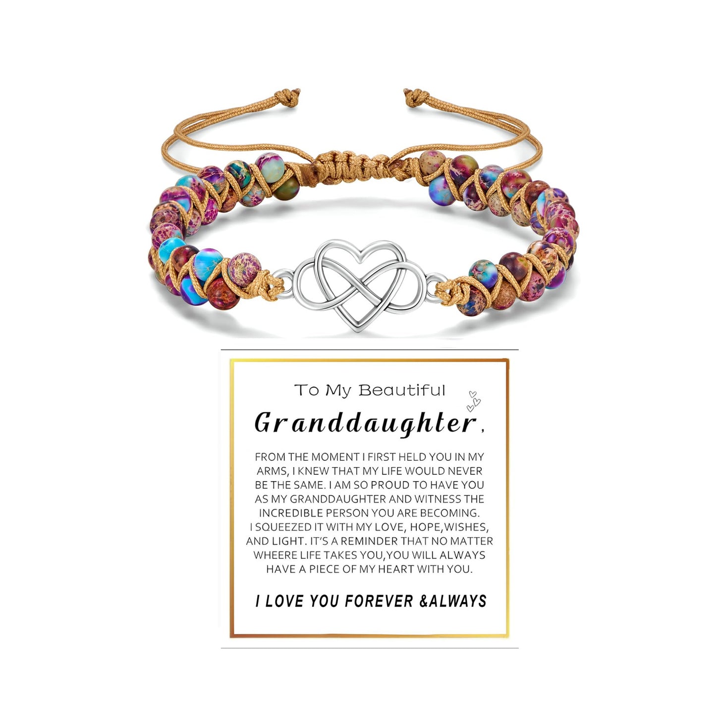 Handmade Double Layer Heart Shape Gemstone Beaded Bracelet Unisex Fashion Jewelry